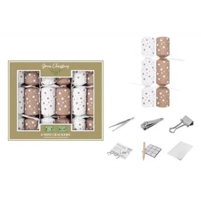 Image of RSW Pack Of 6 Mini Eco Christmas Crackers Gold White Star Family Dinner Party Cracker 20.5cm