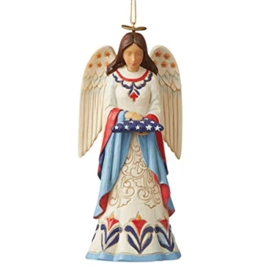 Image of Enesco Jim Shore Heartwood Creek Patriotic Angel with Folded Flag Ornament 6009454
