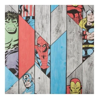 Image of Marvel Wood Panel Thor Spiderman Hulk Captain America Wallpaper