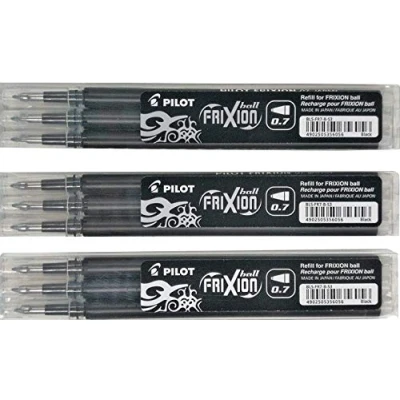 Image of Pilot Frixion erasable pens refill, 9 refill bundle Black gel ink fine point 07 (Black) New