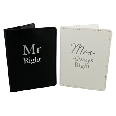 Image of Amore Set of 2 Mr Right &amp; Mrs Always Black and White Passport Holders Honeymoon