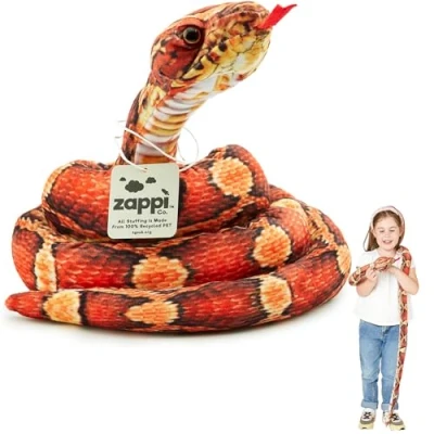Image of Zappi Co Kids Stuffed Soft Cuddly Plush Snake Toy Part of Safari Animals Collection: Realistic and Lifelike, Perfect for 180 cm Length(Orange/Black Corn Snake)