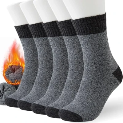 Image of Josnown 5 Pairs Thermal Socks for Men, Thick Winter Boot Warm Wool