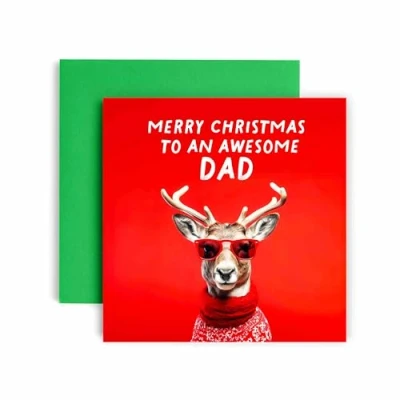 Image of Huxters Cool Christmas Card for Dad Reindeer him and Men Uncle Brother Son 14.8cm (Dad)