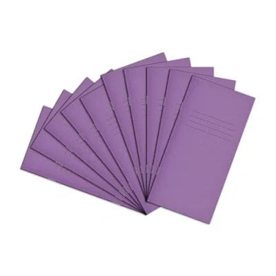 Image of Rhino 8 x 4 Exercise Books, 32 Page / 8mm Lined with Centre Margin Paper Notebook, 10 Pack, Writing Book, Office &amp; School Stationery Supplies, Purple
