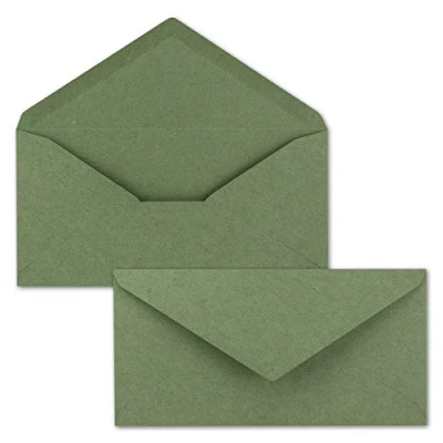 Image of Envelopes DIN Long Made of Kraft Paper, with Wet Adhesive, Various Designs 50 Umschläge 10 Green Pointed Flap