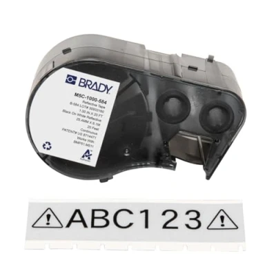 Image of Brady Reflective Tape Label for Printer BMP51/BMP53/M511 Self Adhesive Labels Black on White (25,40 mm (W) x 6,10 m (L)) M5C 1000 584
