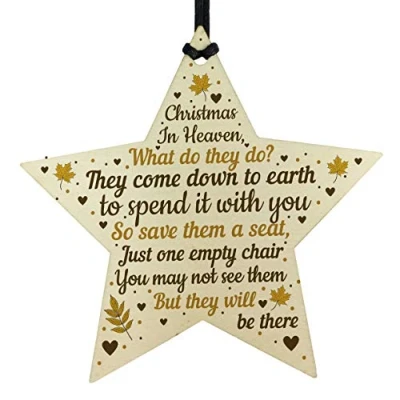 Image of RED OCEAN Christmas Memorial Baubles Wooden Hanging STAR Tree Decoration Plaque Mum Nan Dad Grandad Tribute