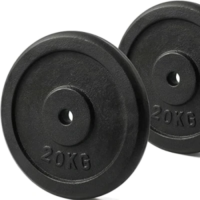 Image of KK Cast iron Weight Plate Set. 1 Inch Disc Pair. 2 X 2.5kg, 5kg or 20kg Barbell Plates. Dumbbell Plates for Home Gym Training Weightlifting. (2 20KG)