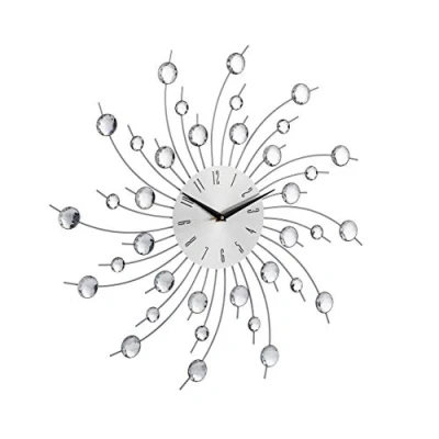 Image of Relaxdays XL Shiny Wall Clock, Large Kitchen Sunburst Modern Timepiece, No Ticking Noises, 50 cm Diameter, Silver