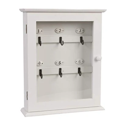 Image of LCA White Wooden Key Box Holder Cabinet Freestanding Glass