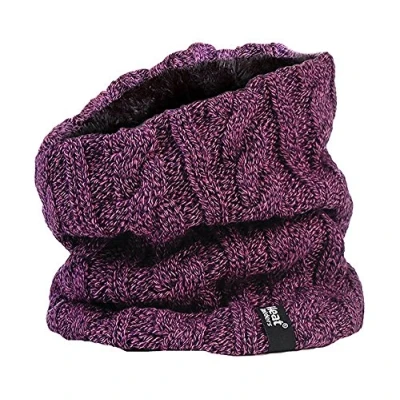 Image of HEAT HOLDERS Ladies GENUINE Thermal Winter Warm Neck Warmer 3.4 Tog Fleece Cable Knit Snood Scarf Purple (Original Warmer)