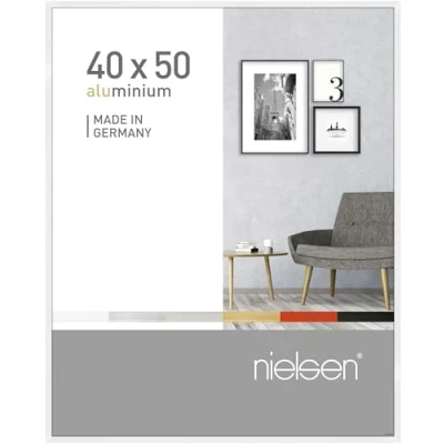 Image of nielsen Pixel Photo Frame, 40x50cm White Aluminium Picture Frame with Protective Float Glass and Push Turn Clips Gloss