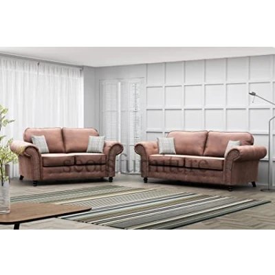 Image of MK Sofas Oakland 3 Seater for Living Room Eye Catching Tan Brown Faux Leather Sofa Sets Home and Office Premium Quality &amp; Couches Easy to Clean Resistant Fluids