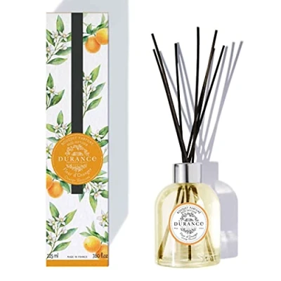 Image of DURANCE Scented Reed Diffuser 225ml Orange Blossom Fragrance Bouquet Glass Bottle &amp; 8 Rattan Sticks Aromatherapy Air Freshener Room