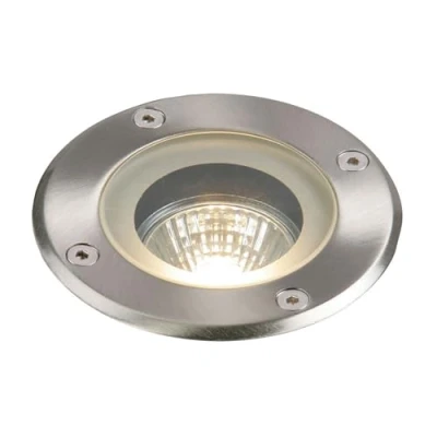 Image of Saxby Pillar 50W Round Polished Stainless Steel IP65 Outdoor Decking Driveway Recessed Buried Uplighter