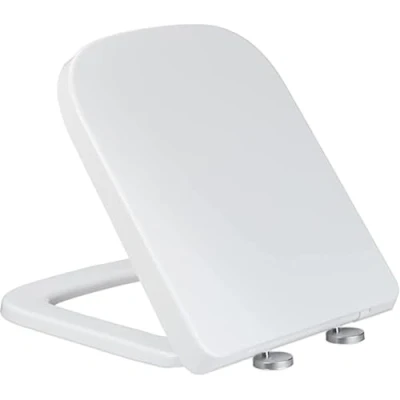 Image of Rectangular Square Soft Close Toilet Seat Quick Release Loo Easy Cleaning, Installation with Adjustable Hinges White, UF