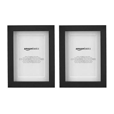 Image of Amazon Basics Rectangular Photo Frame with Mat, 13 cm x 18 matted to 10 15 cm, Black, 2 Pack