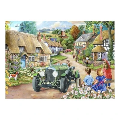 Image of The House of Puzzles Vintage Run Jigsaw Big 500 Piece Jigsaws For Adults, Extra Large Pieces, Artist Illustrated, Scenic Landscape, Deluxe Puzzle Gifts