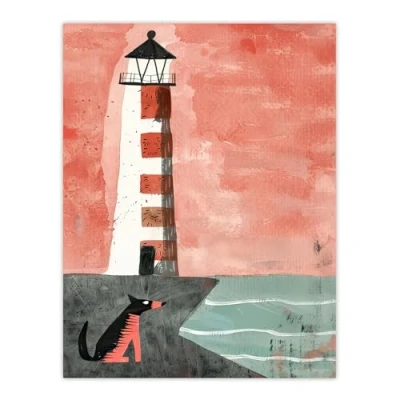 Image of Artery8 Lighthouse Guard Dog Lover Pastel Colour Painting Living Room Large Wall Art Poster Print Thick Paper 18X24 Inch
