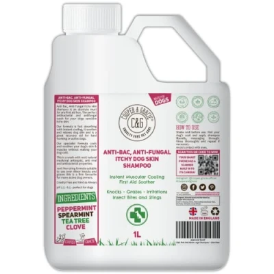 Image of Dog Shampoo For Itchy Skin Antibacterial and Antifungal Natural Medicated Low Lather Safe Formula Fast Absorbing Cooling First Aid Great Cuts Grazes Irritation