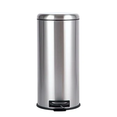 Image of Amazon Basics Cylindrical Stainless Steel Dustbin, Round Pedal, 30L, Silver