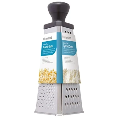 Image of KitchenCraft Box Grater with Pyramid Design, Stainless Steel, 26 cm, Silver/Black