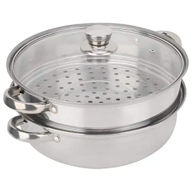 Image of Safe Stainless Steel 2 Tier Food Steamer Pan/Stock Pot/Vegetables Eggs Boilers (27 * 27 19.5cm / 10.6 7.7in)