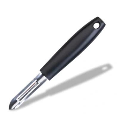 Image of FACKELMANN INITIAL Straight Peeler, Swivel Potato Fruit &amp; Vegetable Universal Stainless Steel Blade, Plastic Handle, 19cm, Black