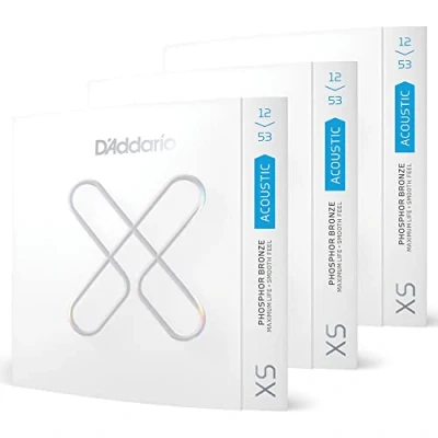 Image of D&#039;Addario Guitar Strings XS Phosphor Bronze Coated Acoustic XSAPB1253 3P Maximum Life with Smooth Feel &amp; Exceptional Tone For 6 String Guitars 12 53 Light, 3 Pack