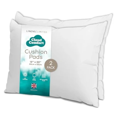 Image of Linens Limited Cushion Insert 30cm x 50cm, Soft and Plump, Non Allergenic Sofa Pad, Easy to Clean, Small Inner, Perfectly Fits Covers (White) (2 Pack)