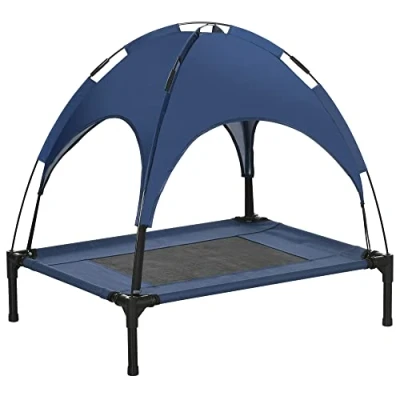 Image of PawHut 76cm Elevated Dog Bed Cooling Raised Pet Cot UV Protection Canopy Blue