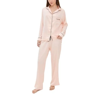 Image of Bluebella Abigail Shirt AND Trouser SET Pyjama set, Women&#039;s, Size: 12, Pale pink/black