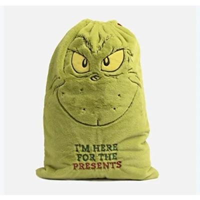 Image of licensed primark The Grinch christmas sack hanging stocking large green faux fur