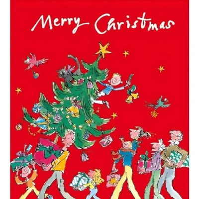 Image of Charity Christmas Cards Supporting Age UK, British Heart Foundation, Marie Curie and Mind Pack of 5 Quentin Blake Tree Illustrated Design Made in the UK Eco Friendly