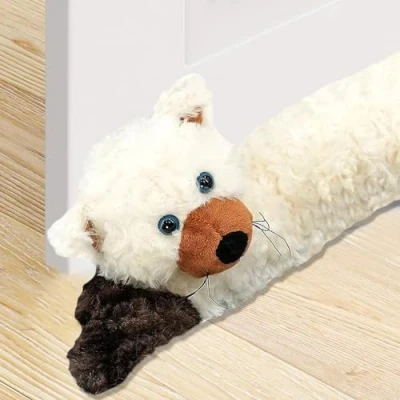 Image of The Magic Toy Shop Novelty Door Draught Excluder Cushion With Cat Design Wind Stopper And Noise, Light, Dust Blocker Draft For Doors Animal (Cream Cat)