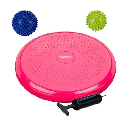 Image of Relaxdays Balance Cushion, 2 Balls, 32 cm, Up to 140 kg, Ergonomic Wobble Pad with Spikes, Massage Board, Pink, 6 x cm