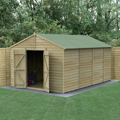 Image of 15&#039; x 10&#039; Forest 4Life 25yr Guarantee Overlap Pressure Treated Windowless Double Door Apex Wooden Shed (4.48m 3.21m)