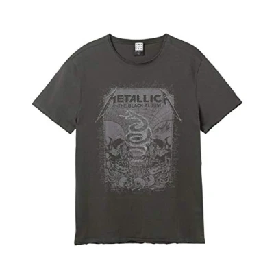 Image of Amplified Metallica The Black Album Skull Snake Diamante Men&#039;s Charcoal T Shirt