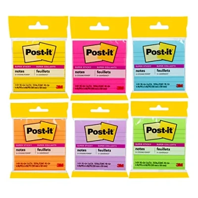 Image of 3M 7100094851 Post it Super Sticky Note, 90 Sheets, Neon, Pack of 6