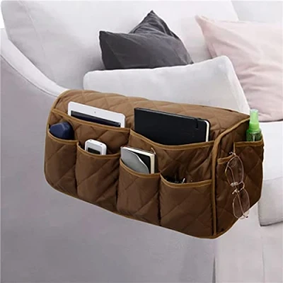 Image of BAGASI Remote Control Holder 8 Pockets Sofa Armrest Organizer, Arm Chair Side Pocket Recliner Couch Storage Caddy for Magazine Tablet and Phone,Coffee
