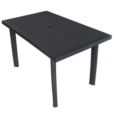 Image of vidaXL Plastic Garden Table with Umbrella Hole Weather Resistant Outdoor Dining Furniture for Patio/Campsite, Easy Assembly, Lightweight &amp; Portable, Rectangular, Anthracite