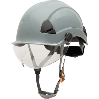 Image of Honeywell Fibre Metal Safety Helmet with Visor, Hard Hat for Construction, Non Vented, 4 point buckle chinstrap, 6 ratchet suspension, Resistant to extreme temperatures, Grey, FSH10009E