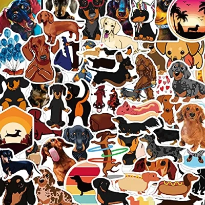 Image of 50Pcs Dachshund Stickers Laptop Car Scrapbook Phone Skateboard Computer Dog Vinyl Waterproof Aesthetic Personalised for Teens Boys Girls Adults Children