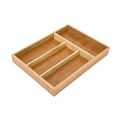 Image of Relaxdays Bamboo Silverware 4 Compartments Drawer Organiser, Natural, x 34 25 cm