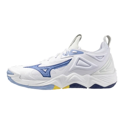 Image of Mizuno WAVE Momentum 3 Volleyball shoes, Men&#039;s, Size: 10, White/bellwether blue/bel air blue Textile/synthetics