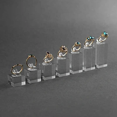 Image of sccsport 7pcs Different Height Clear Finger Ring Display Stand Showcase Jewelry Holder