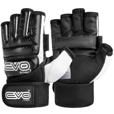 Image of EVO Fitness MMA Gloves Muay Thai Gel Kickboxing Grappling Sparring Training UFC Cage Fighting Mitts Punching Bag Martial Arts Karate (Black, L)