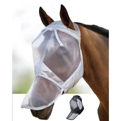 Image of Harrison Howard CareMaster Midge proof Fleece Padding Horse Fly Mask Full Face No Ears Moonlight Silver XL Extra Size