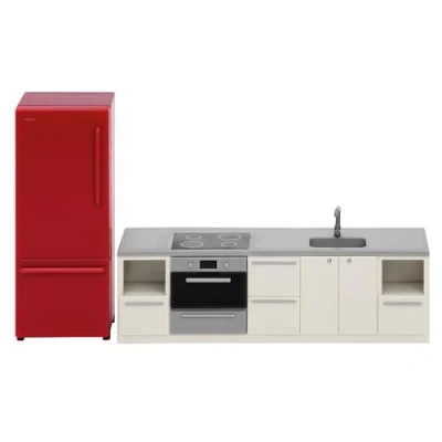 Image of LUNDBY Dolls House Furniture Kitchen Accessories Doll Sink Cupboard Cooker Fridge, 2 piece set for 11 cm miniature dolls, Age 3+ Scale 1:18